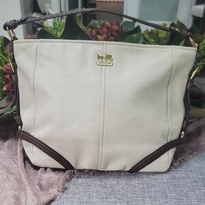Coach Cream and Brown Shoulder Bag with Structured Design